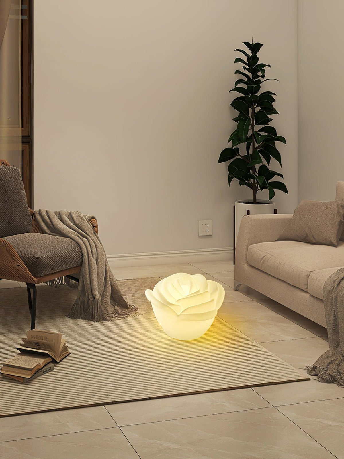 White Rose LED Table Lamp – Sculptural Petal Design for Modern Interiors