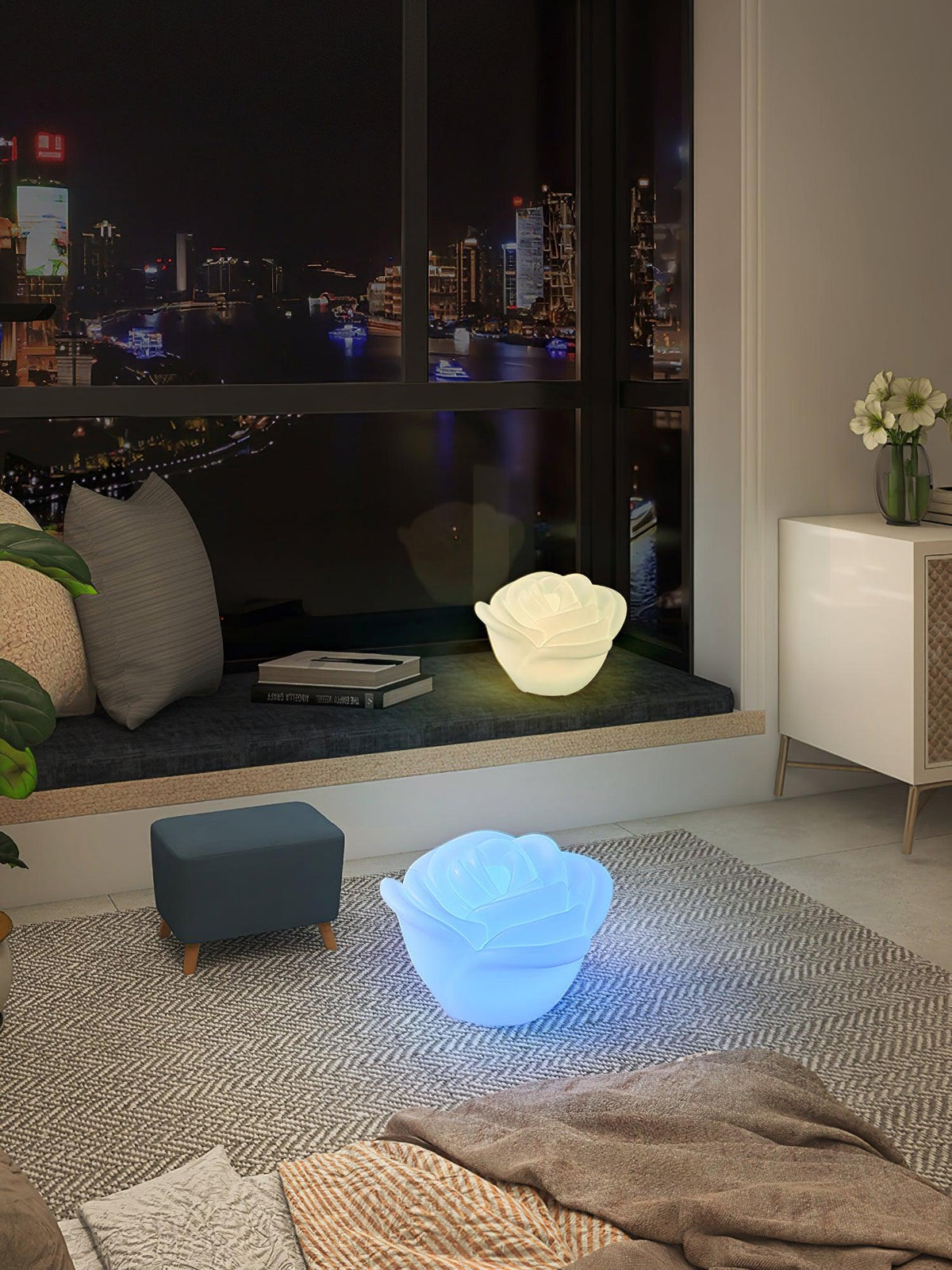 White Rose LED Table Lamp – Sculptural Petal Design for Modern Interiors