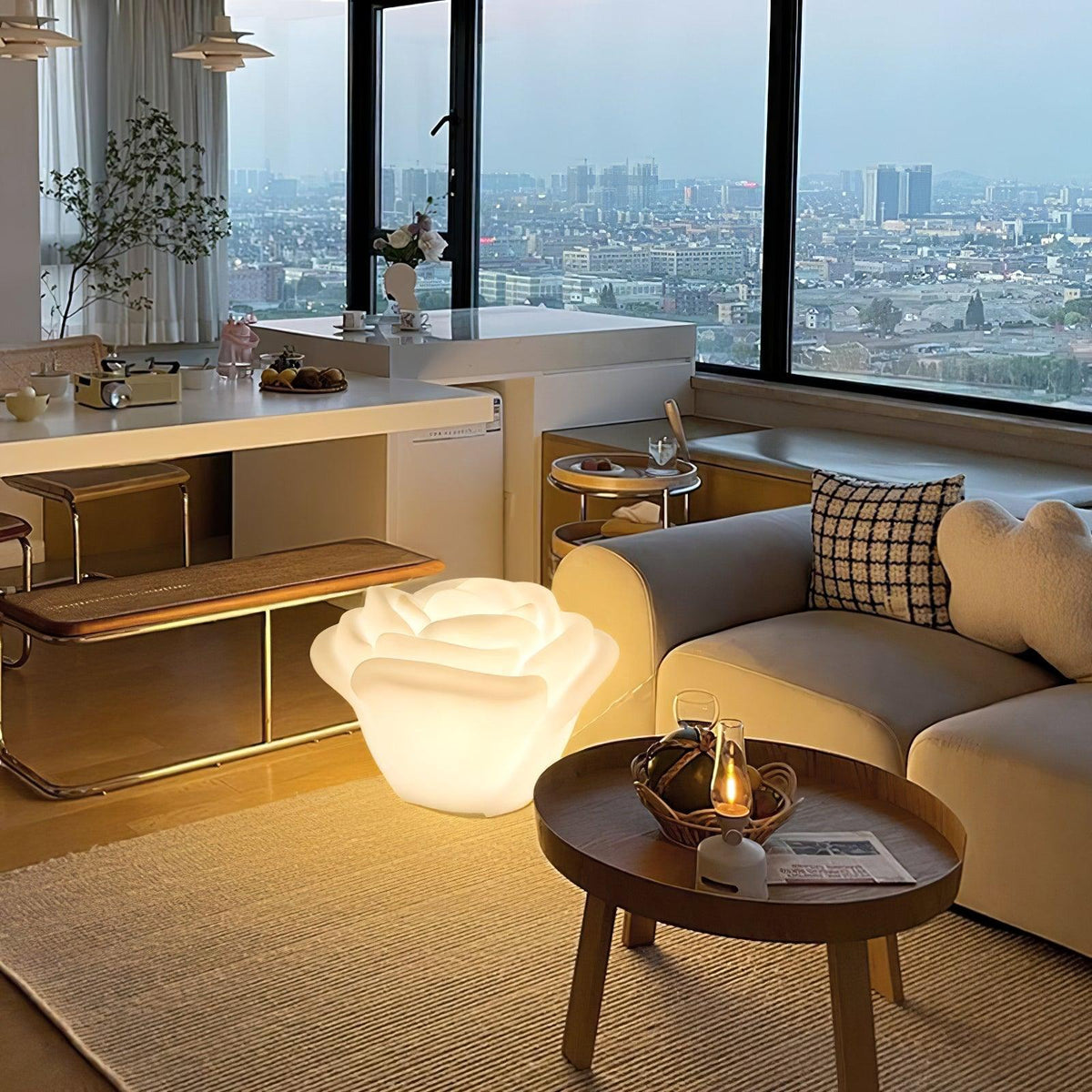 White Rose LED Table Lamp – Sculptural Petal Design for Modern Interiors