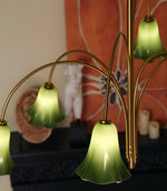 Willow Belle Six-Light Brass and Green Glass Chandelier for Dining and Living Rooms