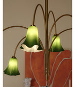 Willow Belle Six-Light Brass and Green Glass Chandelier for Dining and Living Rooms