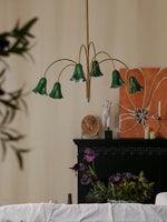 Willow Belle Six-Light Brass and Green Glass Chandelier for Dining and Living Rooms