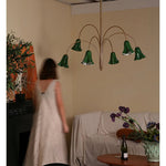 Willow Belle Six-Light Brass and Green Glass Chandelier for Dining and Living Rooms