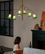 Willow Belle Six-Light Brass and Green Glass Chandelier for Dining and Living Rooms