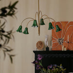 Willow Belle Six-Light Brass and Green Glass Chandelier for Dining and Living Rooms
