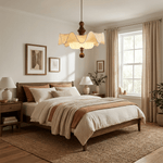 Willow Whisper Scalloped Pendant Light with Wood Accents