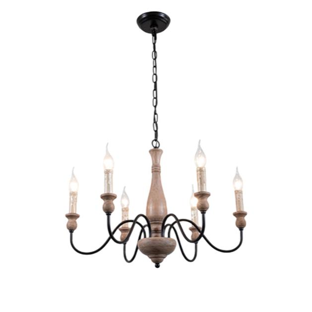 Willowbrook Farmhouse Chandelier – Rustic Wood & Metal 6-Light Pendant