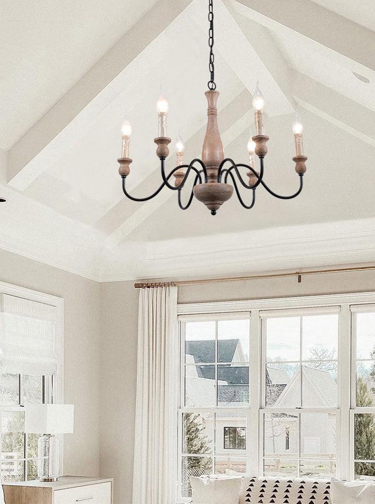Willowbrook Farmhouse Chandelier – Rustic Wood & Metal 6-Light Pendant