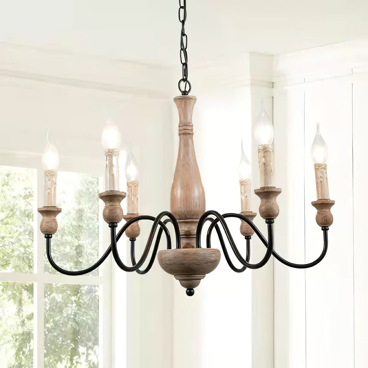 Willowbrook Farmhouse Chandelier – Rustic Wood & Metal 6-Light Pendant