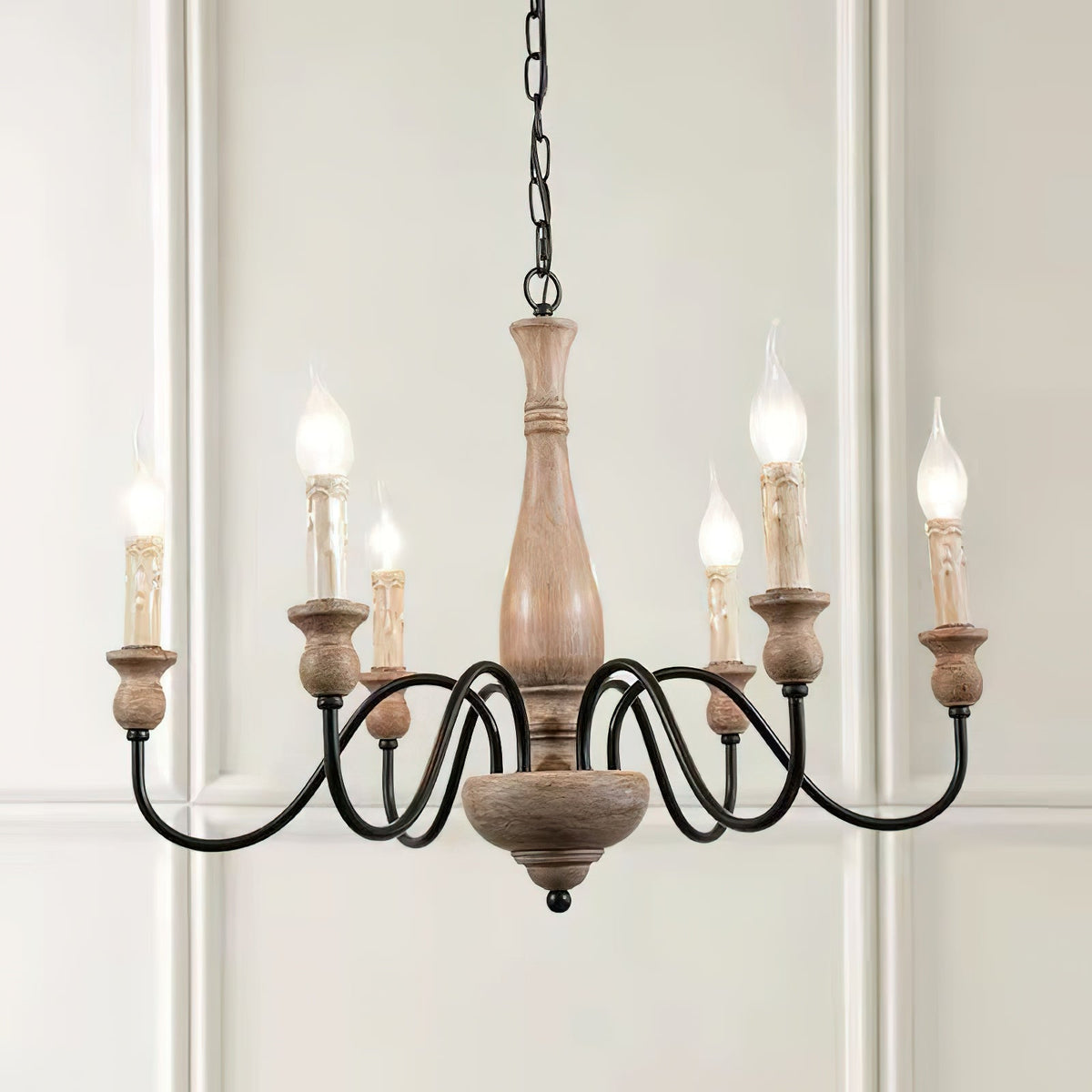 Willowbrook Farmhouse Chandelier – Rustic Wood & Metal 6-Light Pendant
