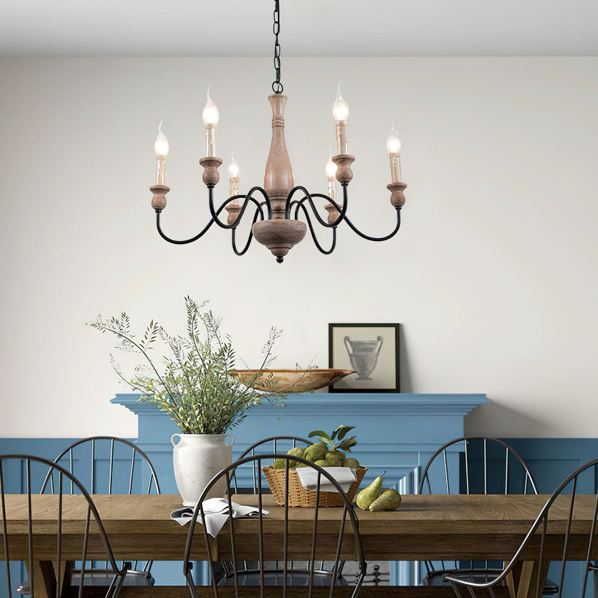 Willowbrook Farmhouse Chandelier – Rustic Wood & Metal 6-Light Pendant