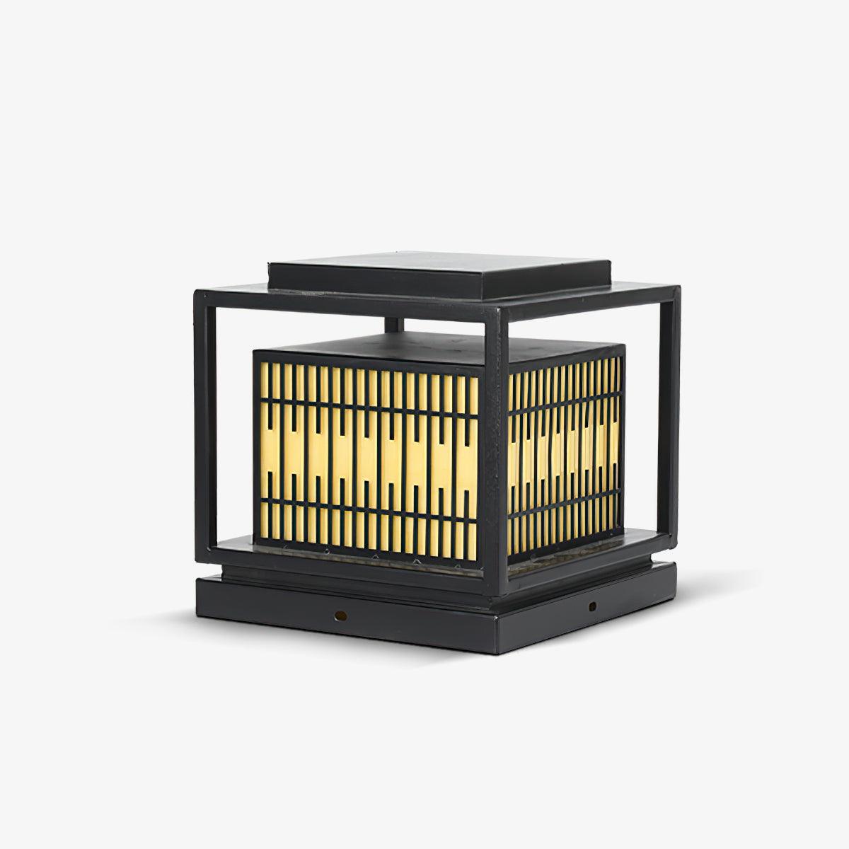 Window Grille Outdoor Post Light in Black & White with Alabaster Panels