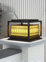 Window Grille Outdoor Post Light in Black & White with Alabaster Panels