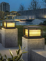Window Grille Outdoor Post Light in Black & White with Alabaster Panels