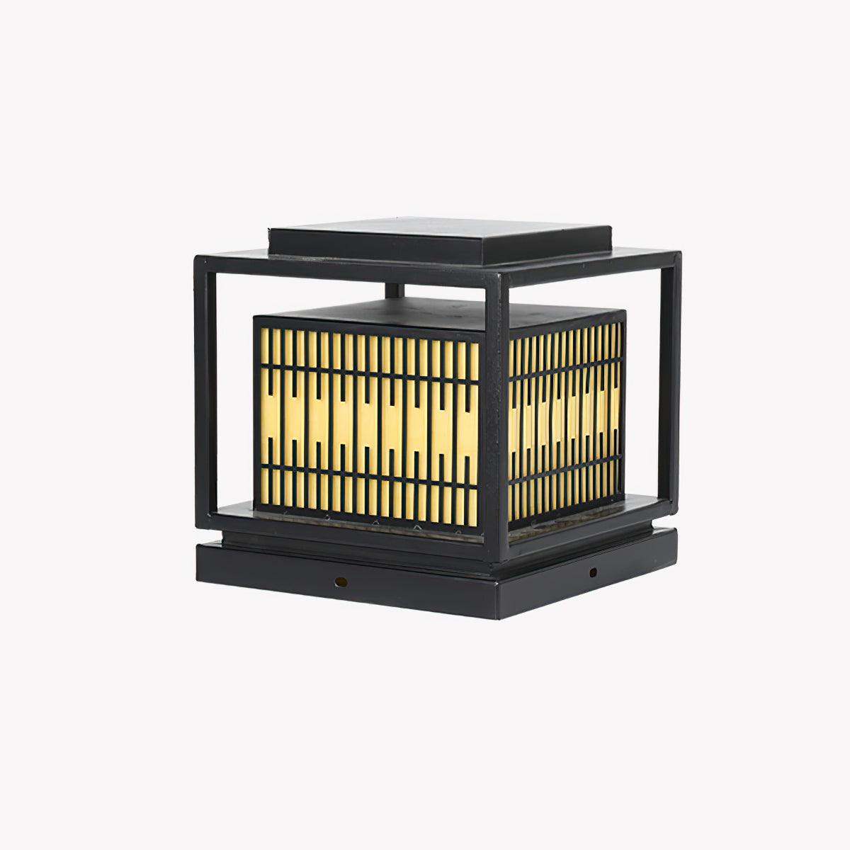 Window Grille Outdoor Post Light in Black & White with Alabaster Panels