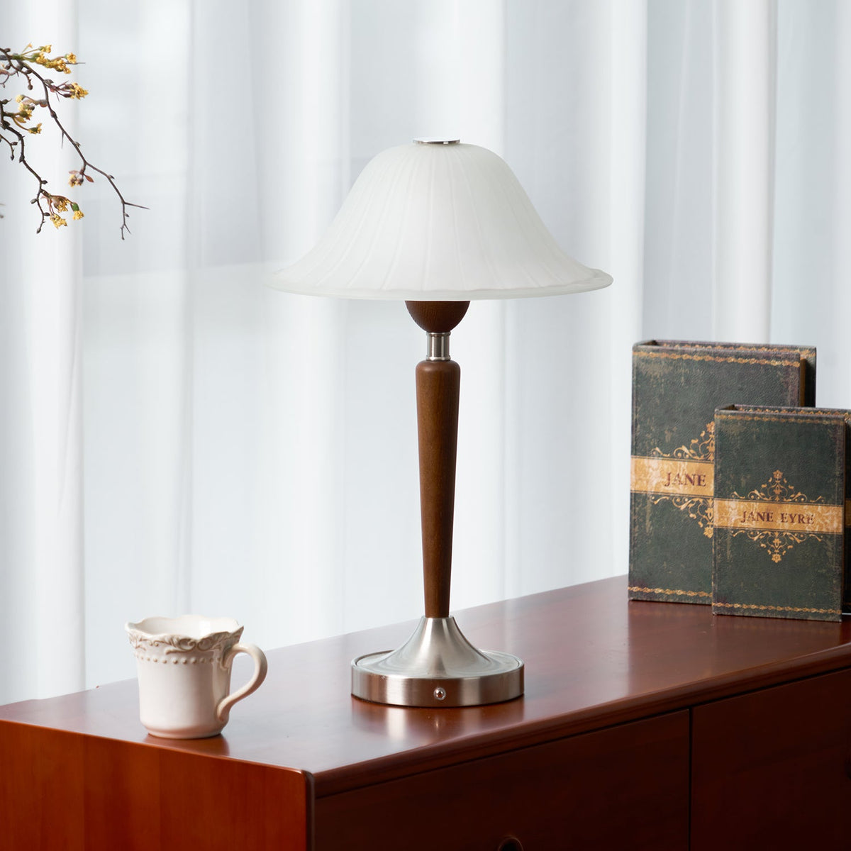 Winston Vintage Table Lamp – Fluted Glass & Walnut Wood LED Desk Lamp