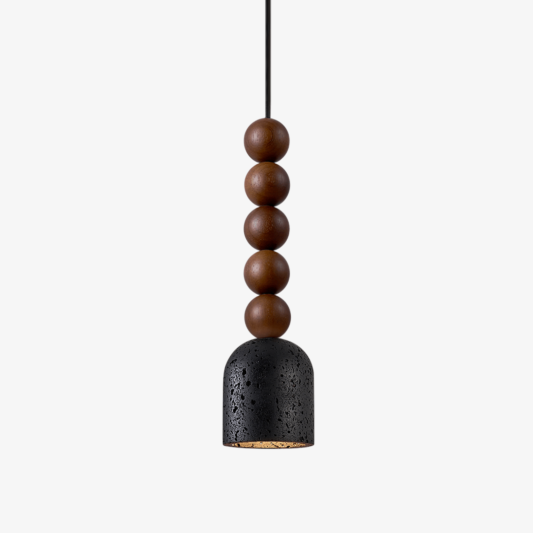 Walnut Wood Bead Travertine Pendant Light, Natural Stone Shade