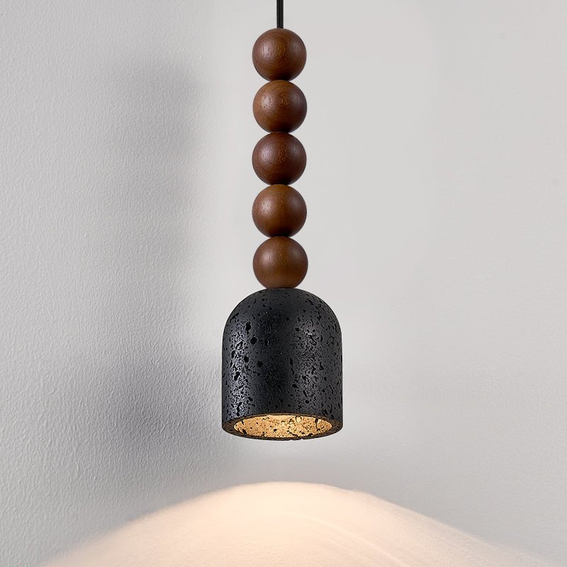 Walnut Wood Bead Travertine Pendant Light, Natural Stone Shade
