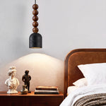 Walnut Wood Bead Travertine Pendant Light, Natural Stone Shade