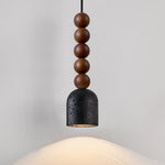 Walnut Wood Bead Travertine Pendant Light, Natural Stone Shade