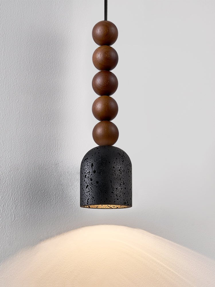 Walnut Wood Bead Travertine Pendant Light, Natural Stone Shade