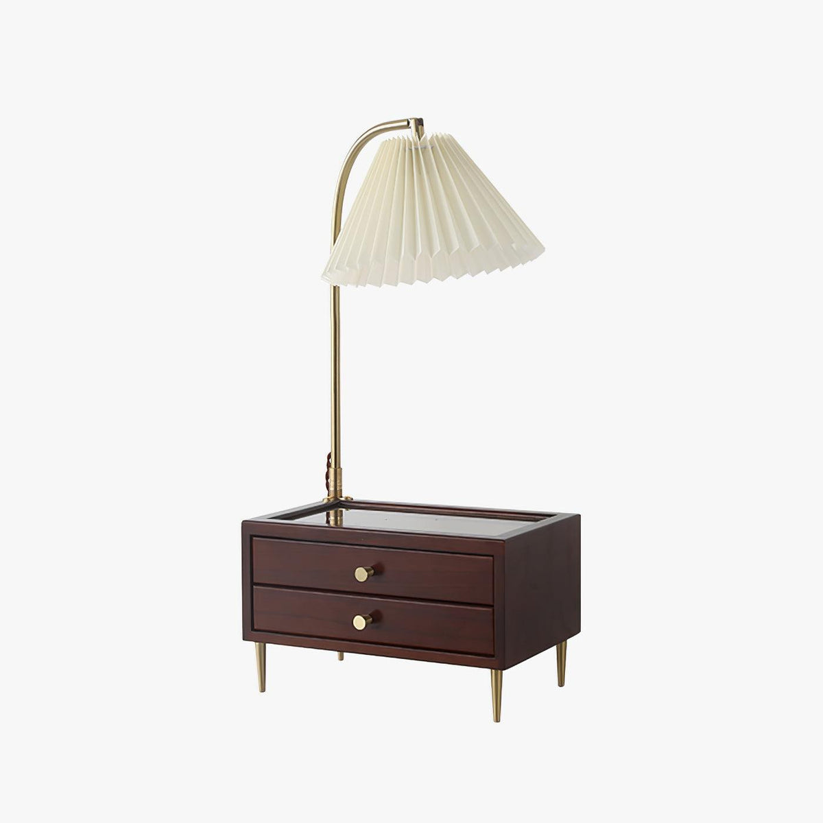 Reclaimed Wood Drawer Table Lamp with Fabric Shade