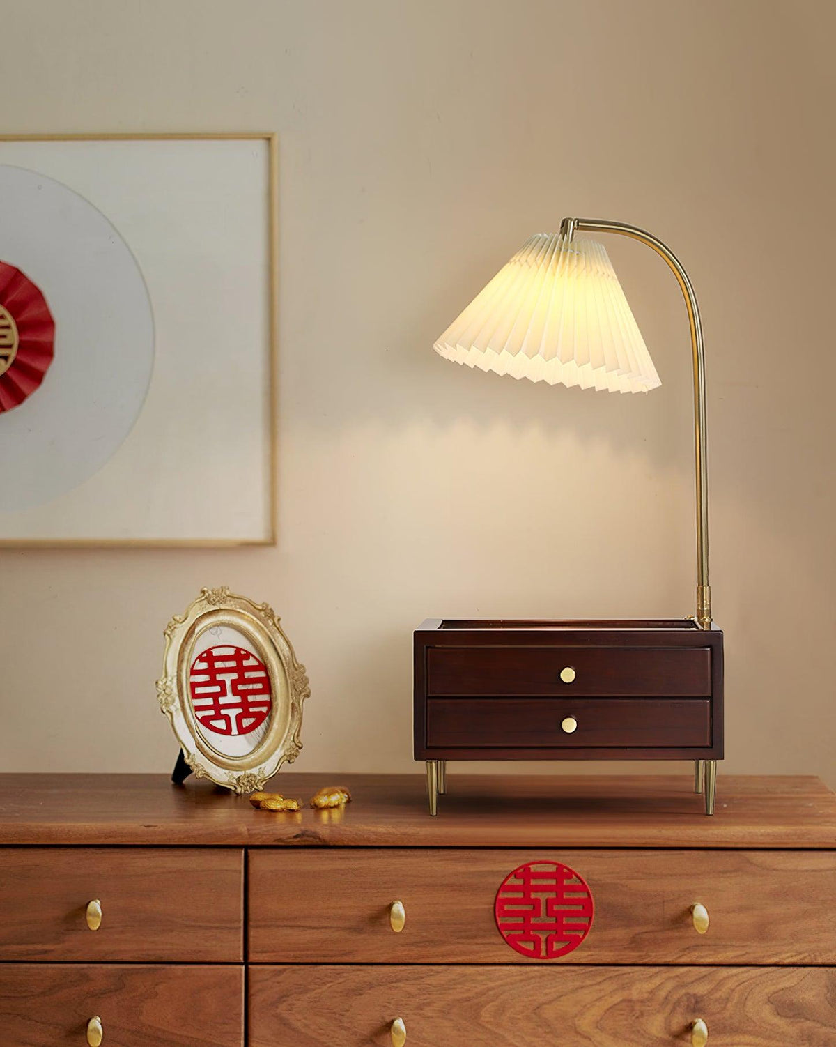 Reclaimed Wood Drawer Table Lamp with Fabric Shade