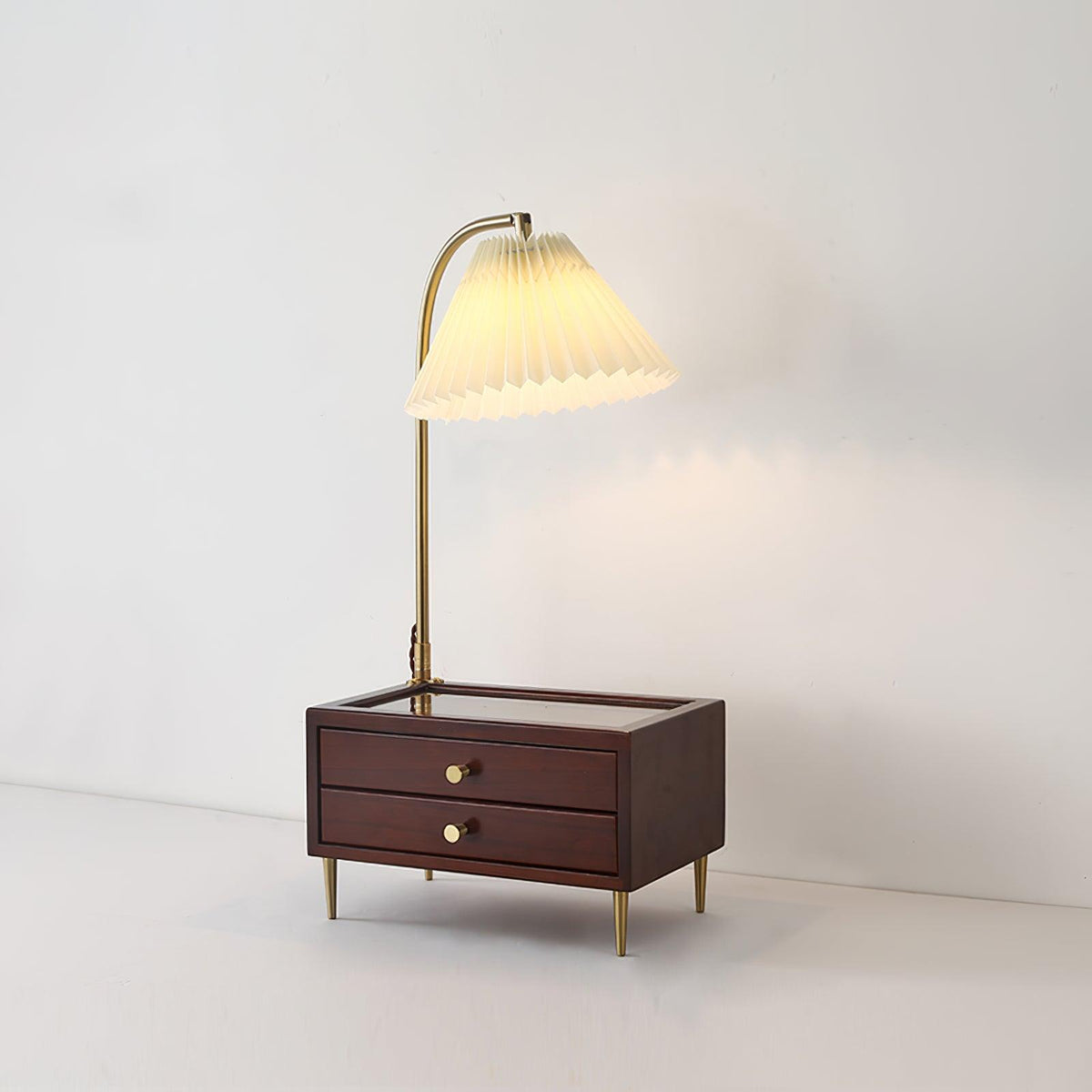 Reclaimed Wood Drawer Table Lamp with Fabric Shade