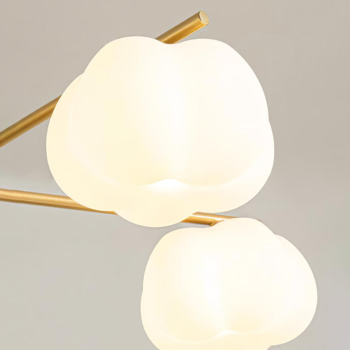 Modern Wooden Cotton Ball Chandelier with Gold Metal Accents for Living Room and Dining Room