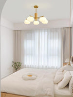Modern Wooden Cotton Ball Chandelier with Gold Metal Accents for Living Room and Dining Room
