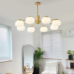 Modern Wooden Cotton Ball Chandelier with Gold Metal Accents for Living Room and Dining Room