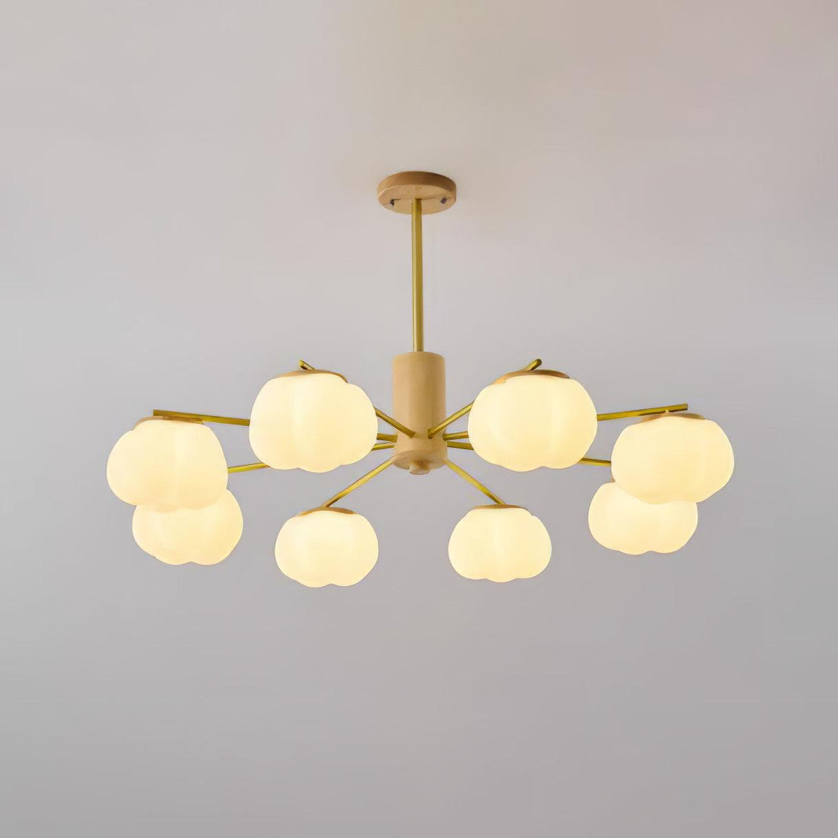 Modern Wooden Cotton Ball Chandelier with Gold Metal Accents for Living Room and Dining Room