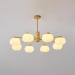 Modern Wooden Cotton Ball Chandelier with Gold Metal Accents for Living Room and Dining Room