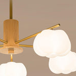 Modern Wooden Cotton Ball Chandelier with Gold Metal Accents for Living Room and Dining Room