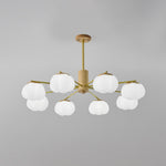 Modern Wooden Cotton Ball Chandelier with Gold Metal Accents for Living Room and Dining Room