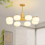 Modern Wooden Cotton Ball Chandelier with Gold Metal Accents for Living Room and Dining Room