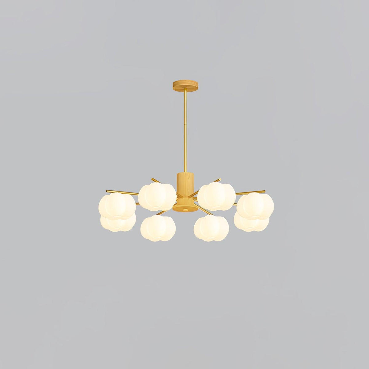 Modern Wooden Cotton Ball Chandelier with Gold Metal Accents for Living Room and Dining Room