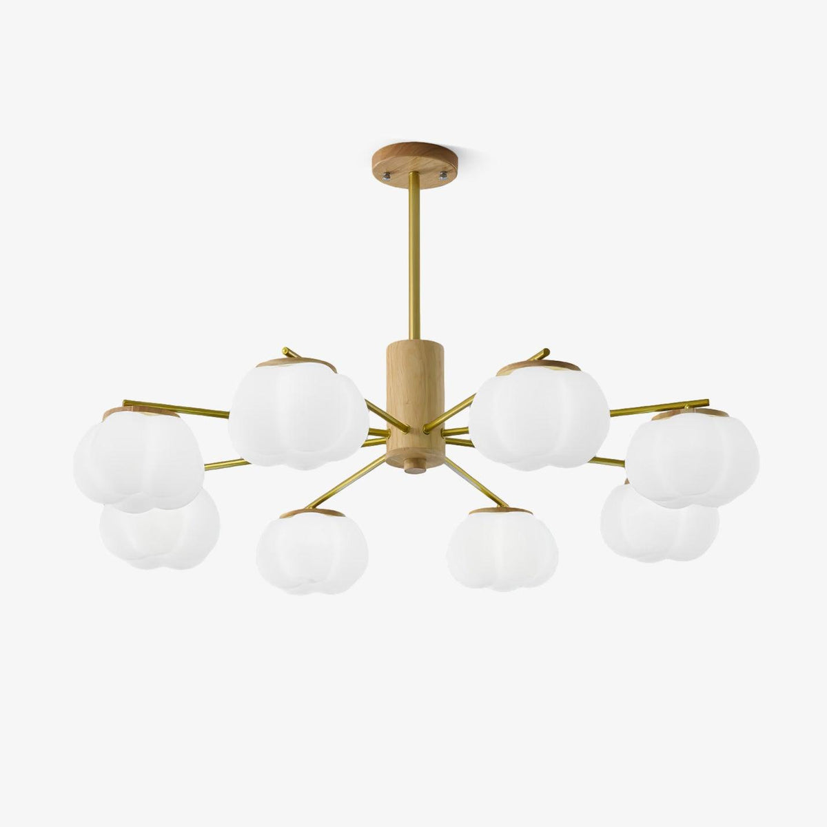 Modern Wooden Cotton Ball Chandelier with Gold Metal Accents for Living Room and Dining Room