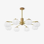 Modern Wooden Cotton Ball Chandelier with Gold Metal Accents for Living Room and Dining Room
