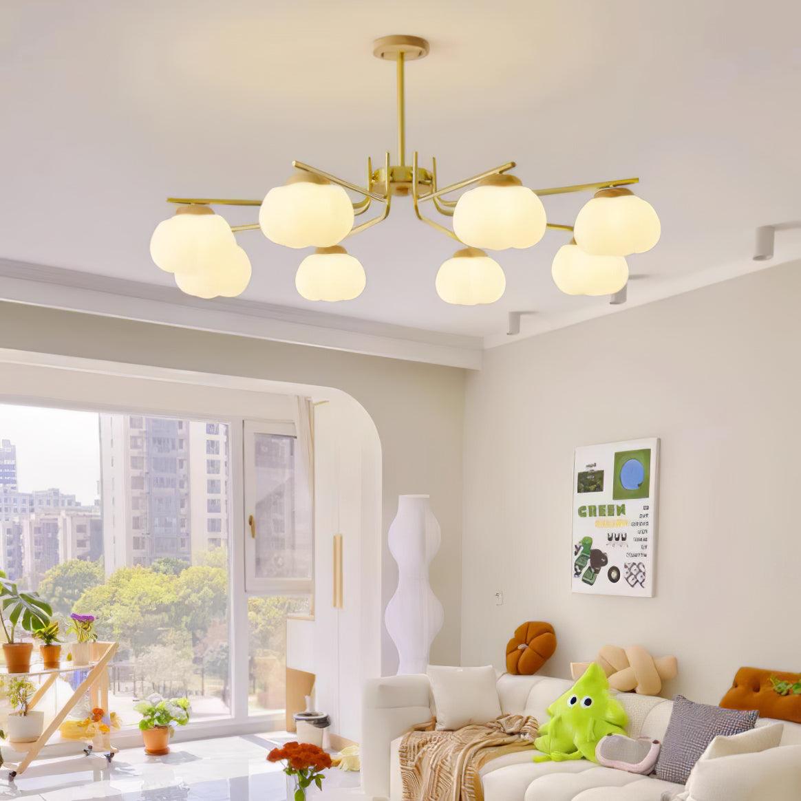 Modern Gold and White Globe Chandelier for Living and Dining Rooms