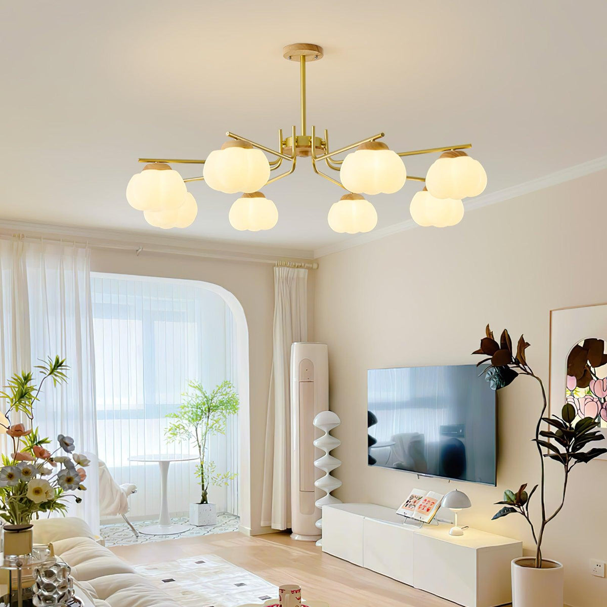 Modern Gold and White Globe Chandelier for Living and Dining Rooms