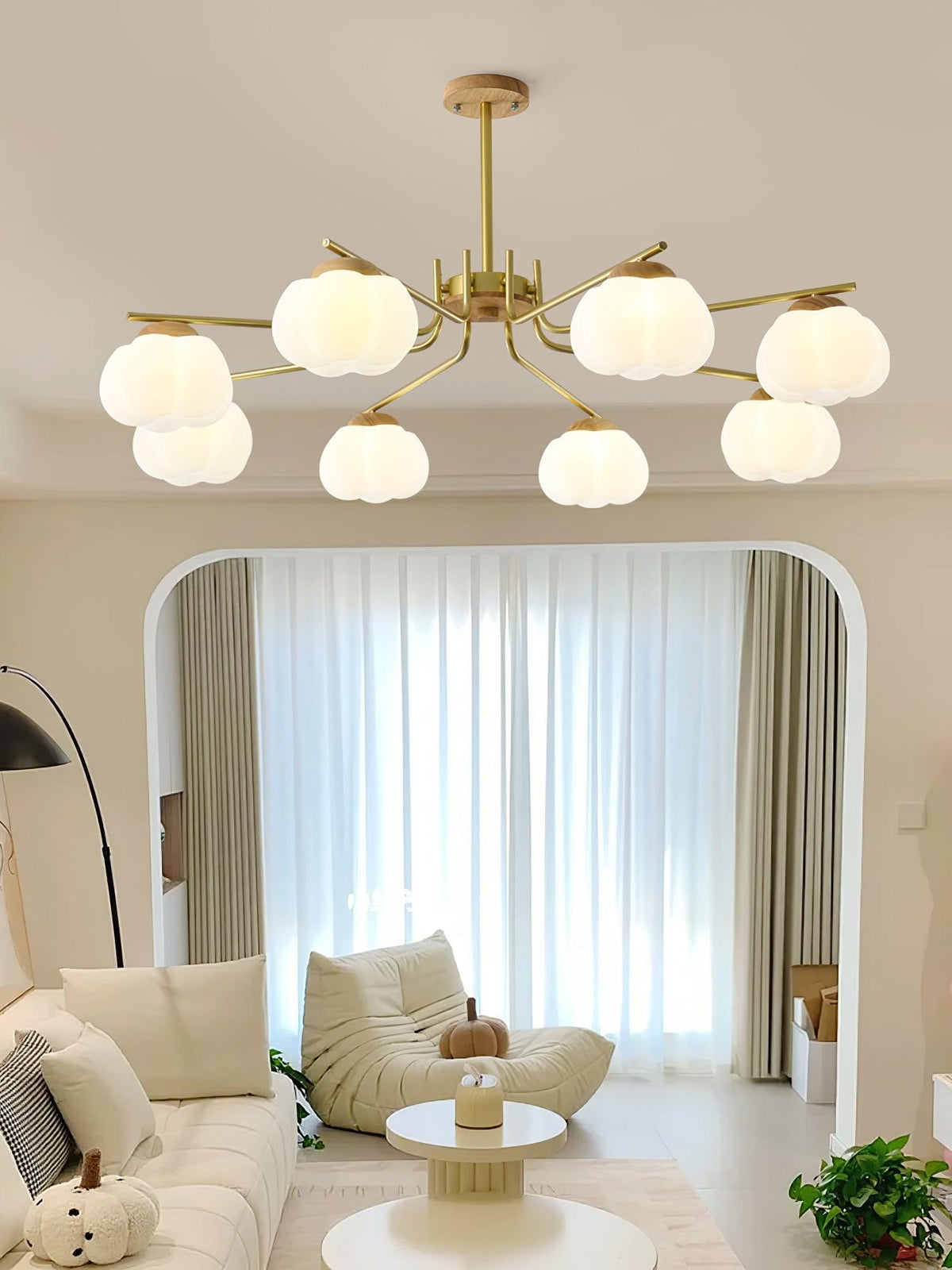 Modern Gold and White Globe Chandelier for Living and Dining Rooms