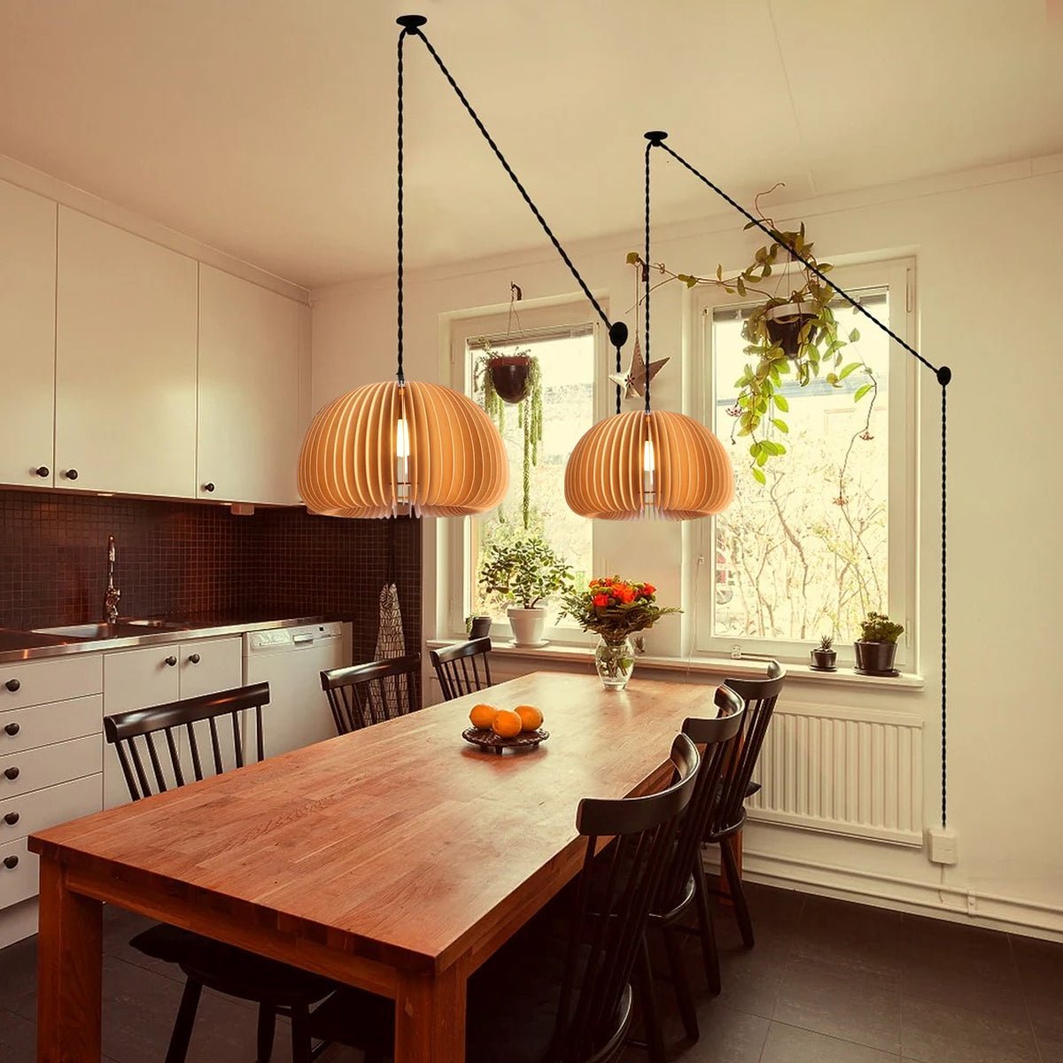 Artisan Wooden Pumpkin Swag Pendant Light for Cozy Interiors