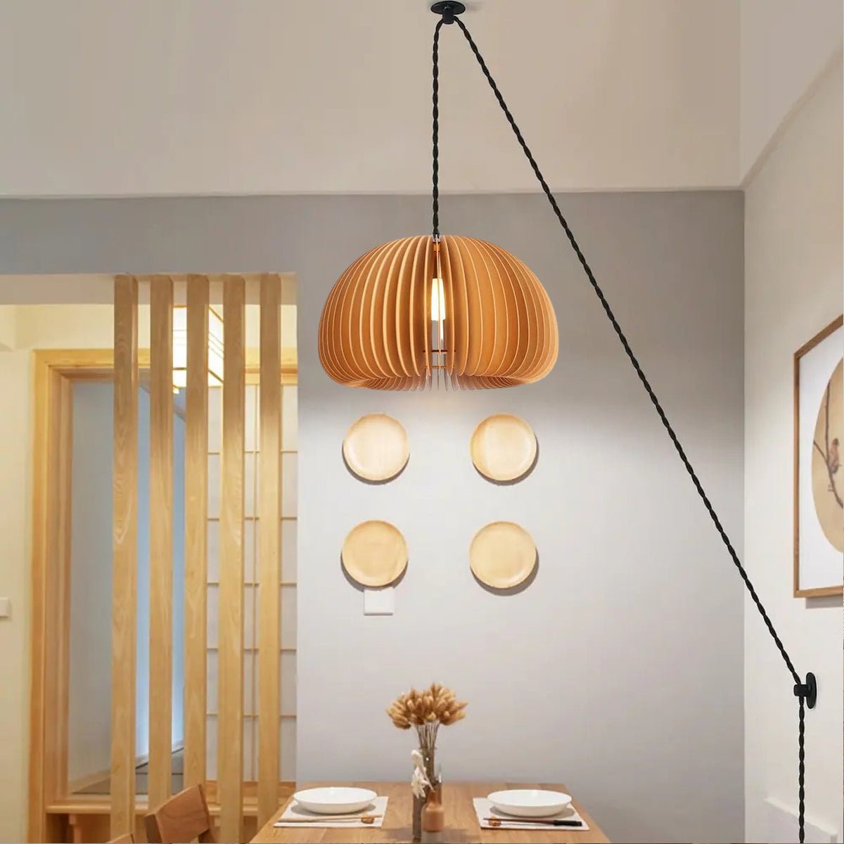 Artisan Wooden Pumpkin Swag Pendant Light for Cozy Interiors