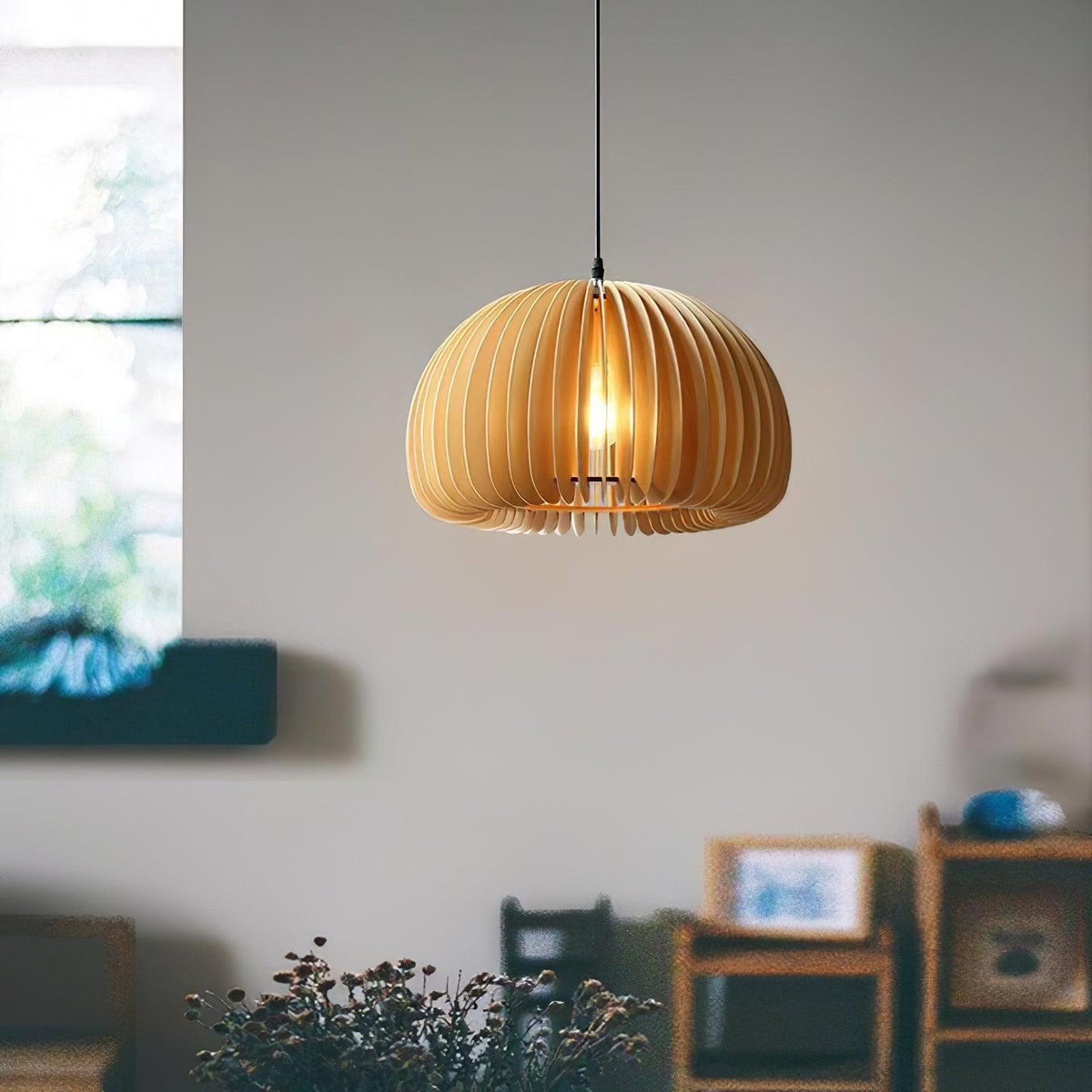 Artisan Wooden Pumpkin Swag Pendant Light for Cozy Interiors