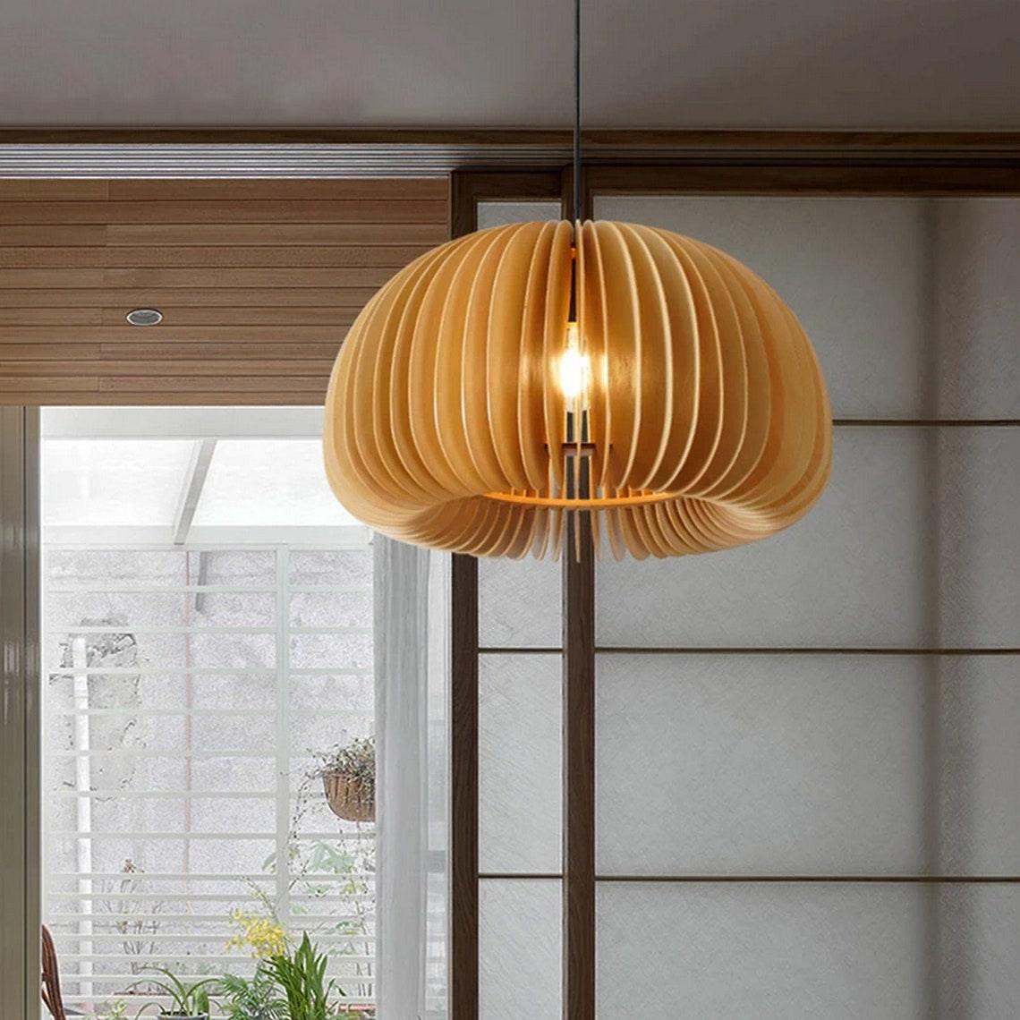 Artisan Wooden Pumpkin Swag Pendant Light for Cozy Interiors
