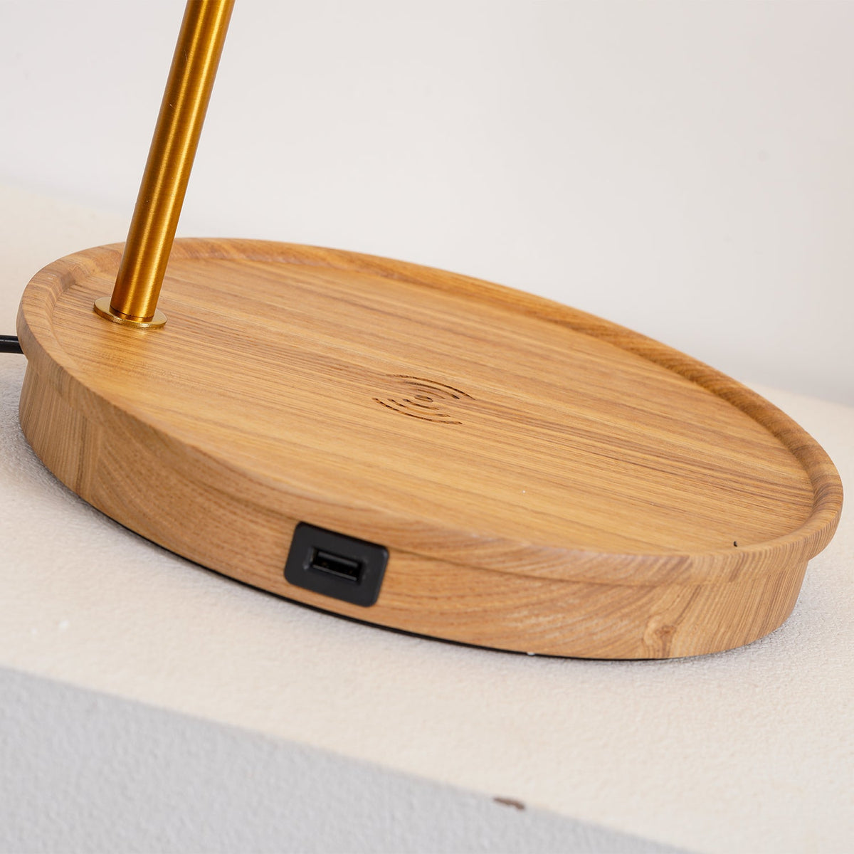 Pleated Retro Wooden Table Lamp with Brass Accents