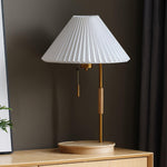 Pleated Retro Wooden Table Lamp with Brass Accents