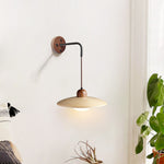 Modern Wooden Saucer Wall Sconce with Walnut Finish for Bedroom and Living Room
