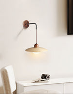 Modern Wooden Saucer Wall Sconce with Walnut Finish for Bedroom and Living Room